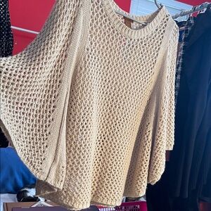 Copper Key Beige Open Knit Poncho with armholes - Size S - PTP 20”